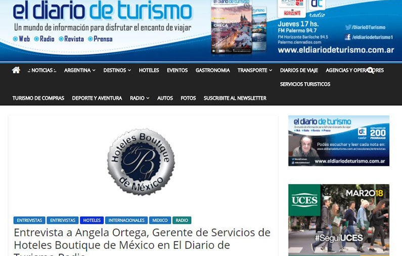 Entrevista a Angela Ortega, Gerente de Servicios de Hoteles Boutique de México en El Diario de Turismo Radio